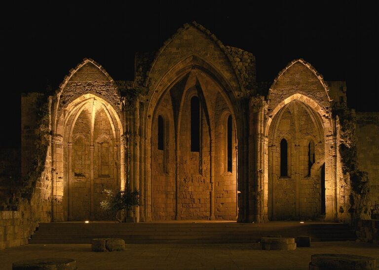 Church of the virgin of the burgh Rhodes 14th century night 768x548
